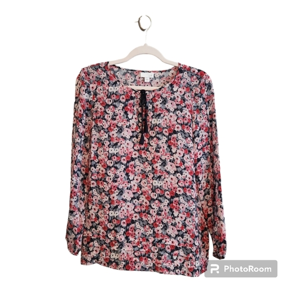 J. Jill Pink & Black Floral Longsleeve Blouse Size‎ Small - Picture 1 of 13
